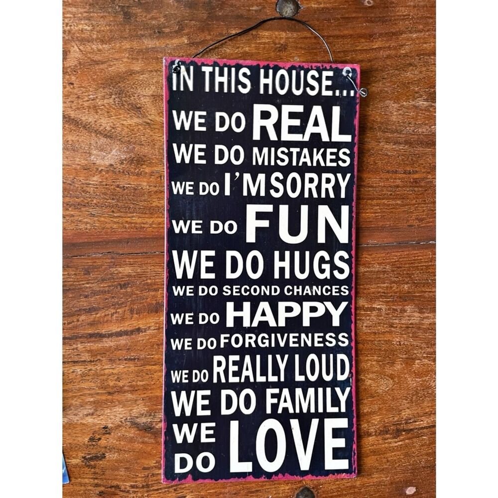 Inspirational 'In This House' House Rules Metal Wall Sign - Black & Red Home